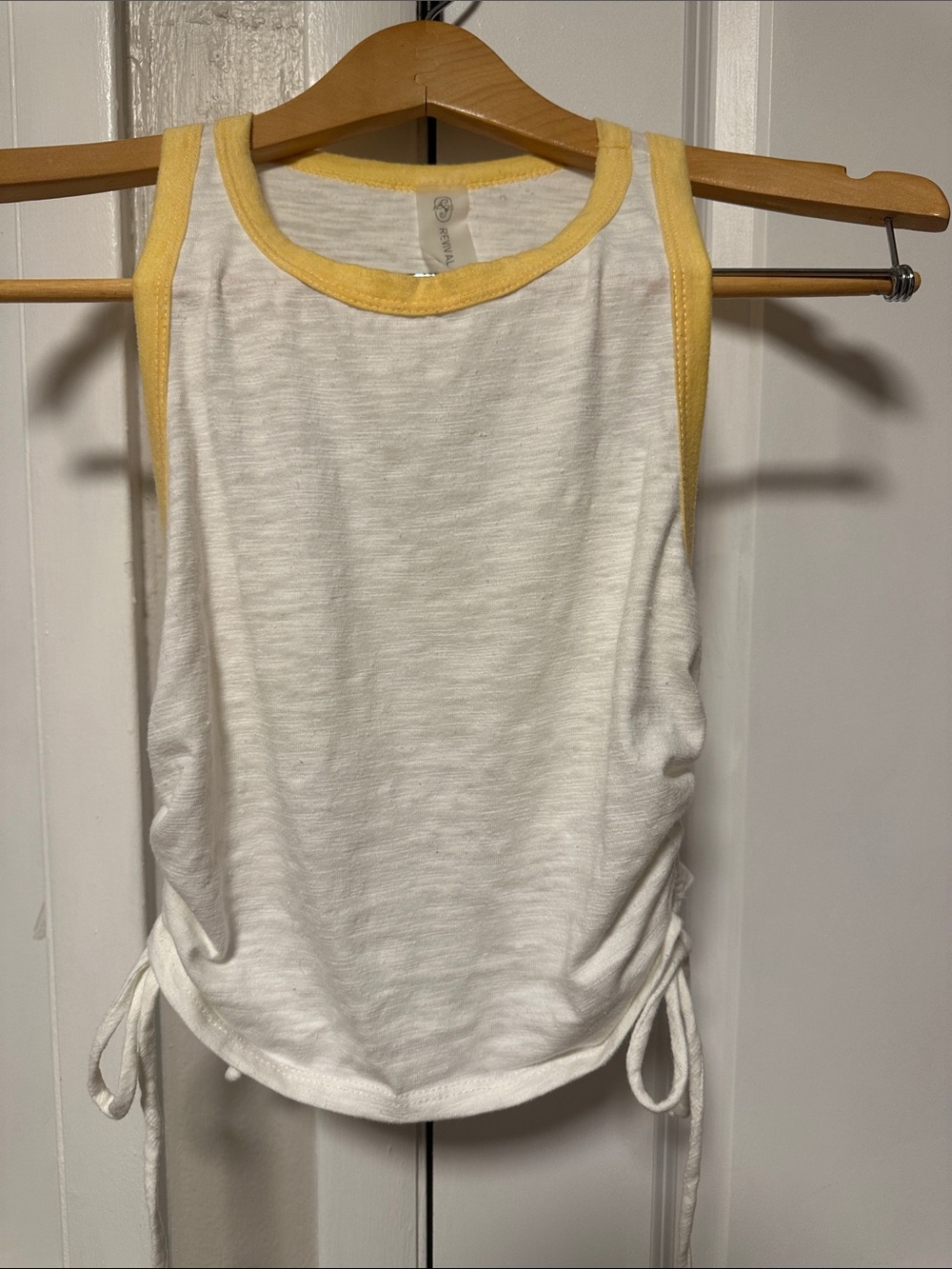 Revival White Tank Top with Yellow Trim - Casual Women's Tank